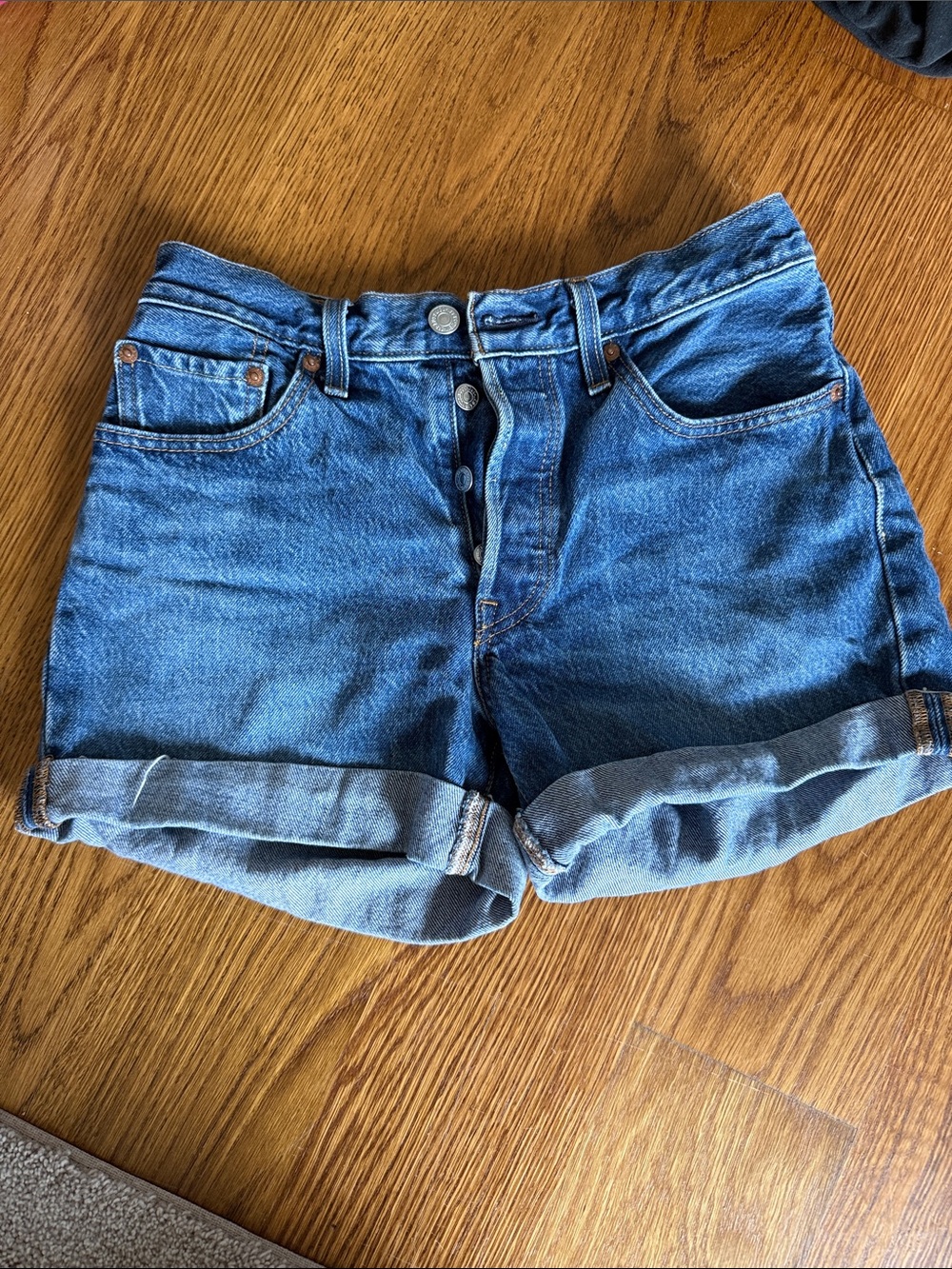 Levi's 501 Blue Rolled-Cuff Button-Fly Denim Shorts